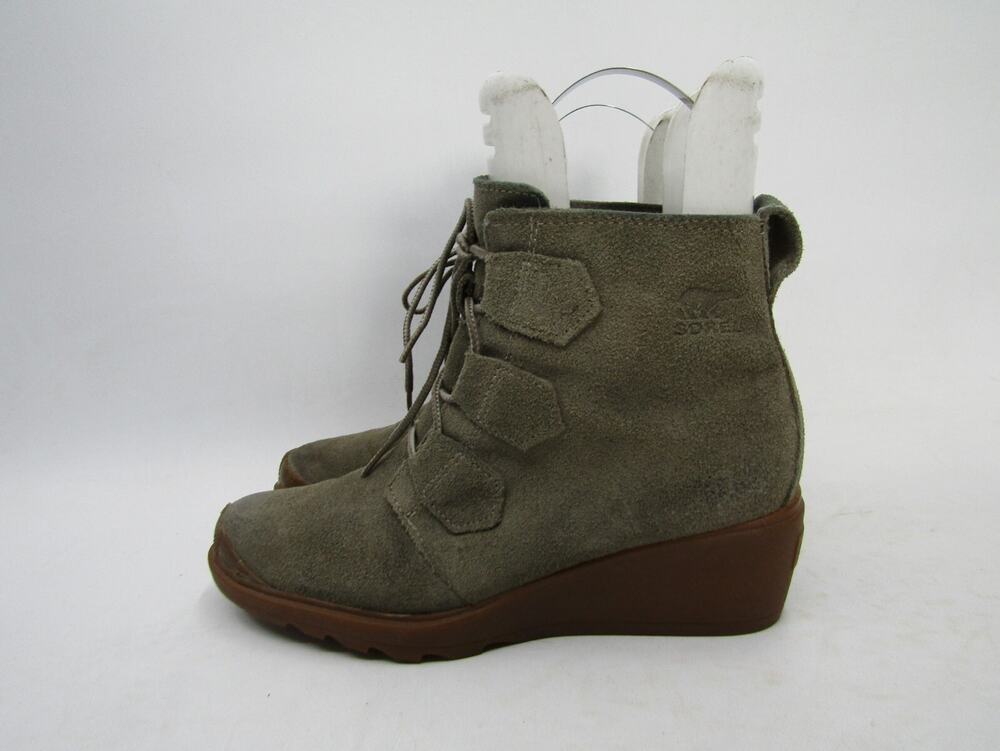 Sorel Women Sz 8.5 Brown Suede Laces Wedge Comfort Ankle Fashion Boots Bootie